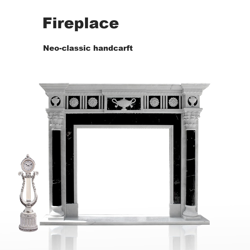 Black and white marble fireplace